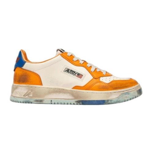 Autry Vintage Läder Sneakers Vit Orange Blå Multicolor, Herr