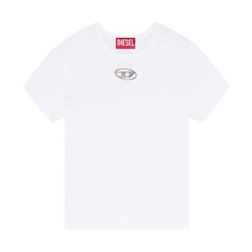 Diesel Vit Bomull T-shirt med Cut-out Oval D Logo White, Dam