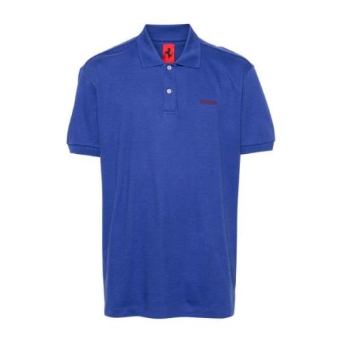 Ferrari Blått Logo Jersey Polo Skjorta Blue, Herr