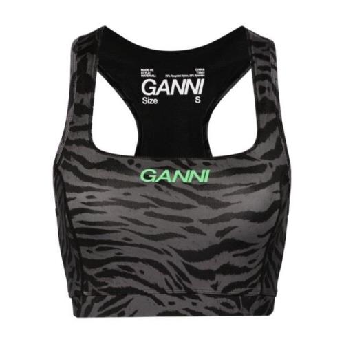 Ganni Zebra Print Nylon Top Gray, Dam