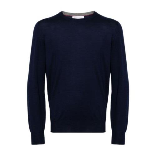 Brunello Cucinelli Blå Ull Crew Neck Sweater Blue, Herr