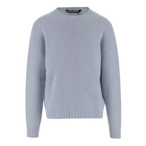 Palm Angels Ullblandad Crew Neck Tröja Blue, Herr