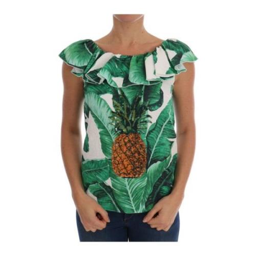 Dolce & Gabbana Paljett Ananas Banan Blus T-shirt Multicolor, Dam