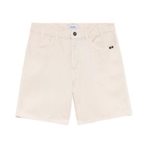 Amish Denim Shorts med Kontrastbroderi White, Herr