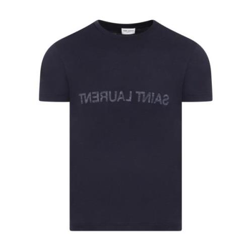 Saint Laurent Blå Reverse Logo Bomull T-shirt Blue, Herr