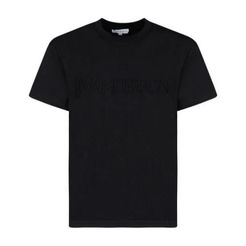 JW Anderson Svart Logotyp Broderad T-shirt Black, Herr