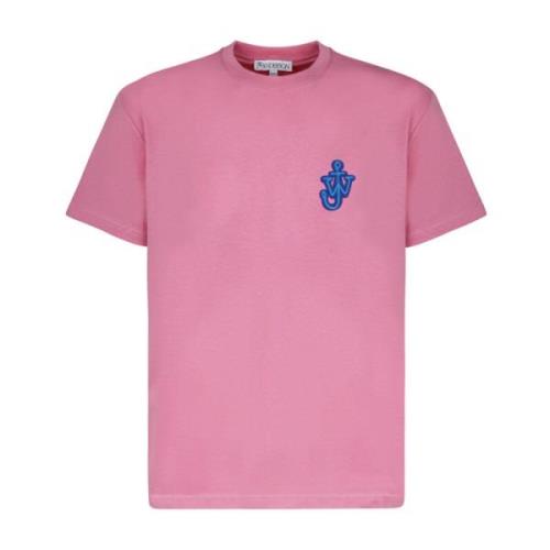 JW Anderson Rosa Bomull T-shirt med Ankare Patch Pink, Herr