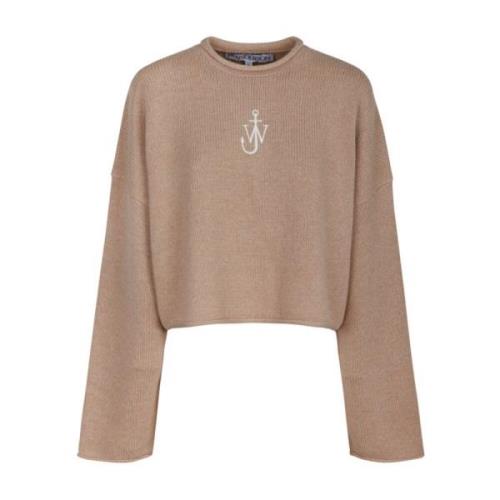 JW Anderson Beige Cropped Jumper med Logo Beige, Dam