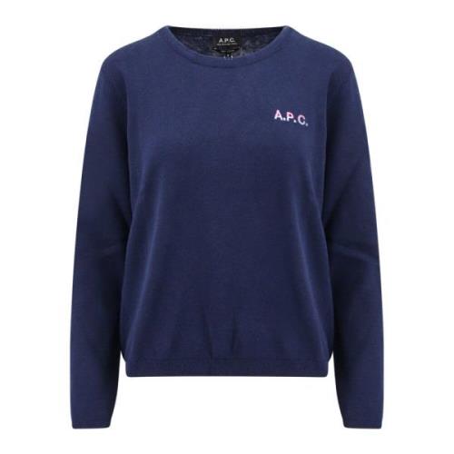 A.p.c. Blå Stickad Tröja Med Broderad Logotyp Blue, Dam