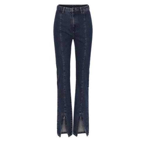 Rotate Birger Christensen Disco Flared High-Waisted Ankel-Zip Jeans Bl...