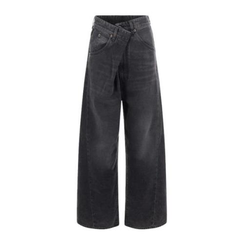 Darkpark Fold-Over Denim Jeans Black, Dam