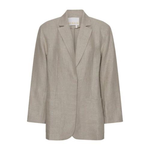 Remain Birger Christensen Beige Linne Box Blazer Beige, Dam