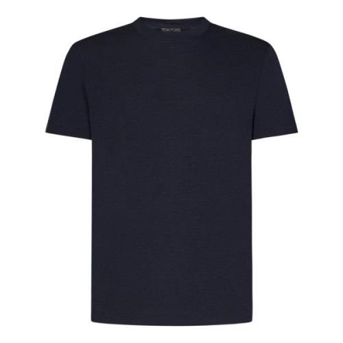 Tom Ford Blå Ribbad Crewneck T-shirts och Polos Blue, Herr