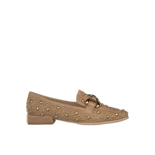 Alma EN Pena Studded Womens Flat Moccasin Brown, Dam