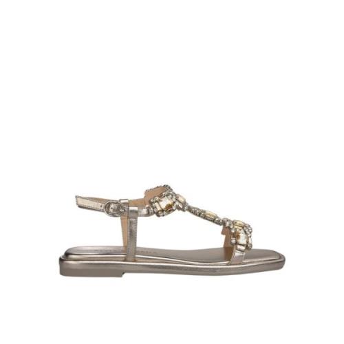 Alma EN Pena Rhinestone Square Toe Flat Sandal Yellow, Dam