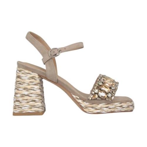 Alma EN Pena Rhinestone Band Platform Sandal Brown, Dam