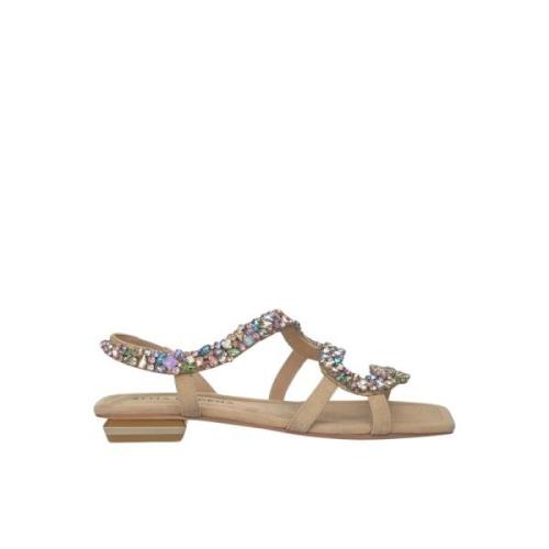 Alma EN Pena Ormutsmyckad platt sandal Beige, Dam