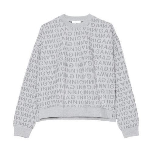 Ganni Logo-Print Sweatshirt Gray, Dam