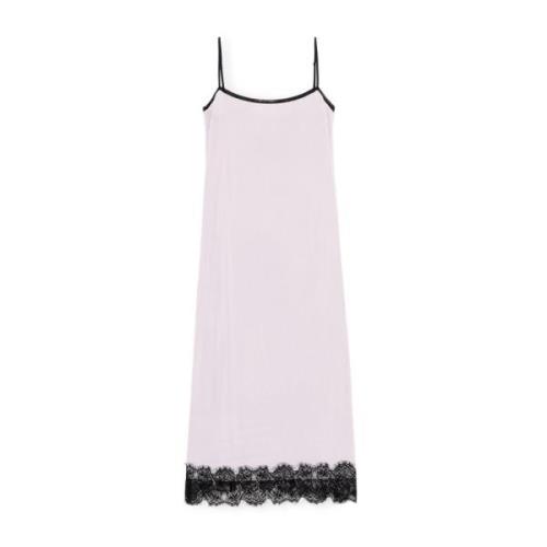 Ganni Spets-Trim Slip Klänning Pink, Dam