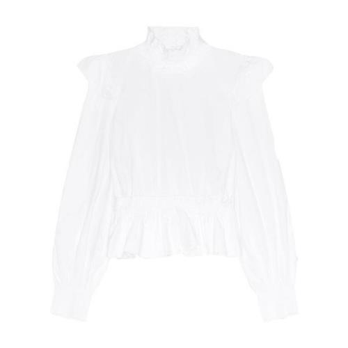 Ganni Ruffled Cotton Blouse White, Dam