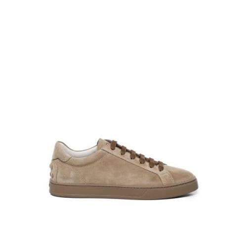 Tod's Beige Mocka Sneakers Logo Print Beige, Herr