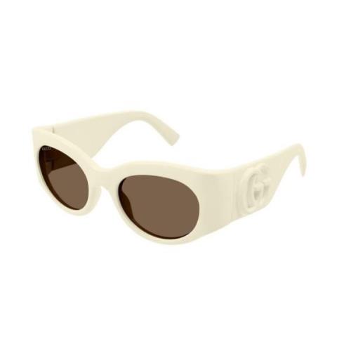 Gucci Ivory Frame Brown Lens Solglasögon Beige, Unisex