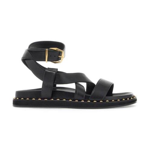 Jimmy Choo Platta Sandaler i Läder med Korsade Remmar Black, Dam