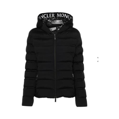 Moncler Quiltad huva jacka med logotyp Black, Dam