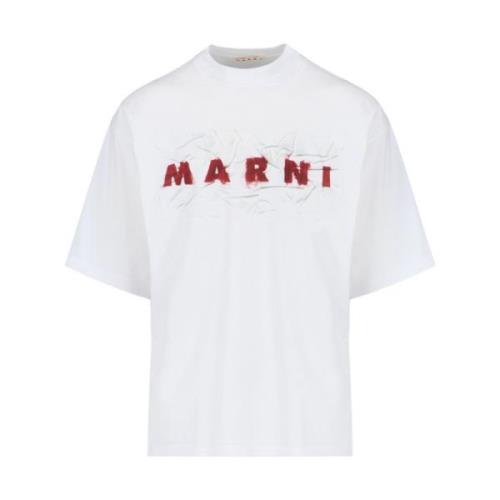Marni Vit T-shirt med röd logotyp White, Herr