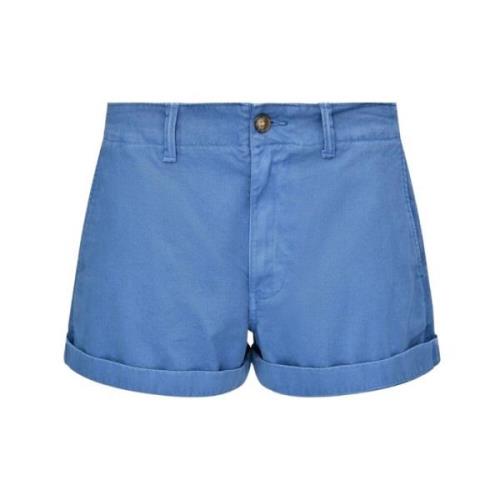 Ralph Lauren Blå Chino Shorts med Uppvikt Nederkant Blue, Dam
