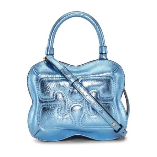 Ganni Butterfly Small Crossbody Metallic Väska Blue, Dam