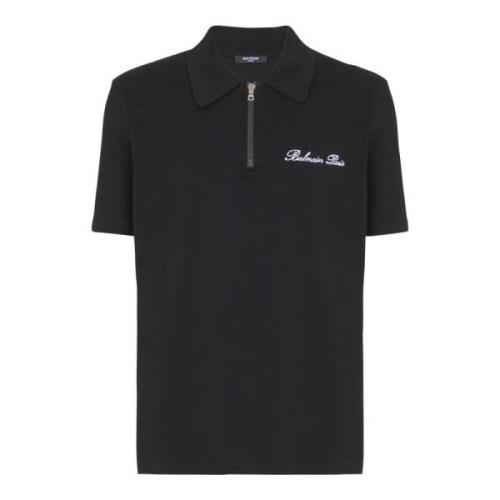 Balmain Polo t-shirt med korta ärmar och signaturbroderi Black, Herr