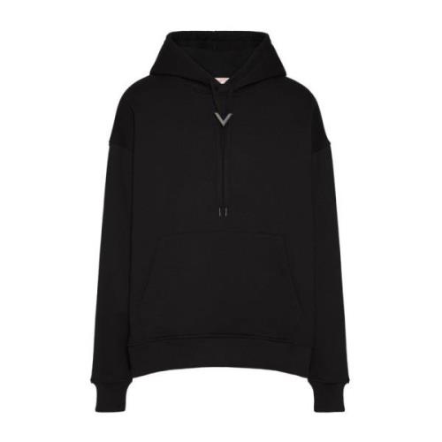 Valentino Garavani Svart Bomull Hoodie Tröja Black, Herr