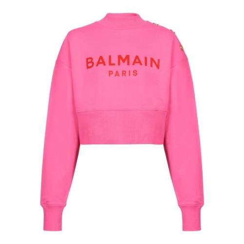 Balmain Cropped sweatshirt med Paris tryck Pink, Dam
