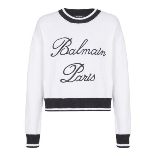 Balmain Signaturstickad tröja White, Dam