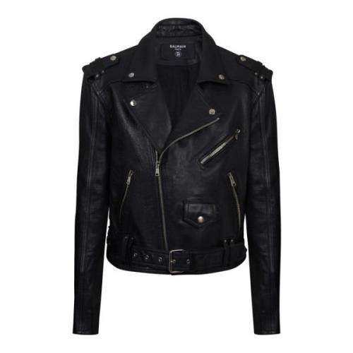 Balmain Kalvskinn bikerjacka Black, Herr