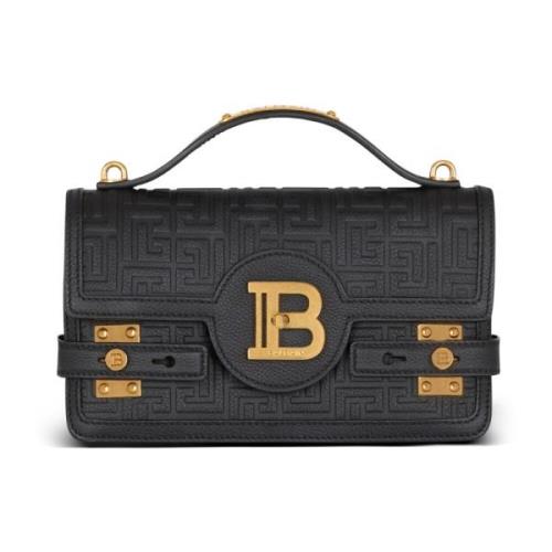 Balmain B-Buzz Shoulder 24 väska i grained PB Labyrinth läder Black, D...