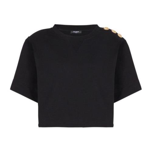 Balmain Kort sweatshirt med knappar Black, Dam