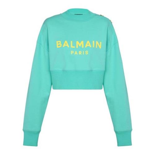 Balmain Cropped sweatshirt med Paris print Blue, Dam