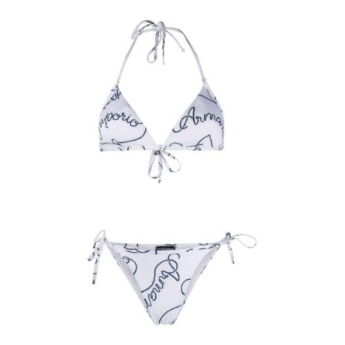 Emporio Armani Blå Logo Bikini Set Vit Multicolor, Dam