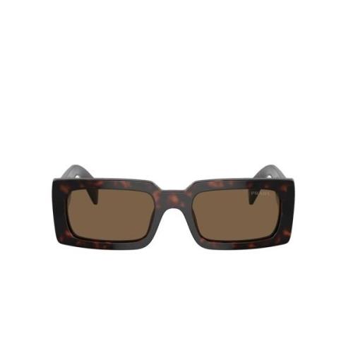 Prada Fyrkantiga Acetat Solglasögon i Mörk Tortoise Black, Unisex