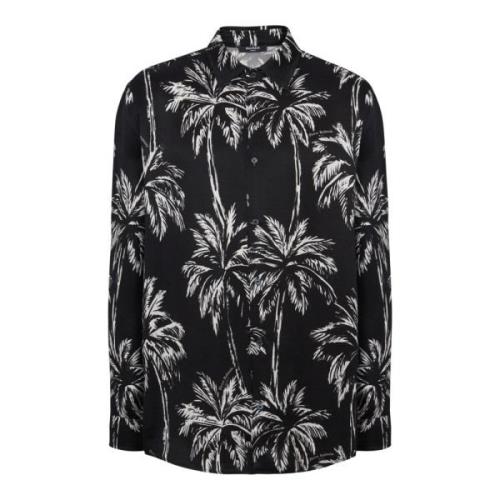 Balmain Tryckt satin palmtröja Black, Herr