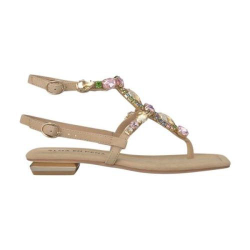 Alma EN Pena Platt grekisk sandal med ankelrem Beige, Dam