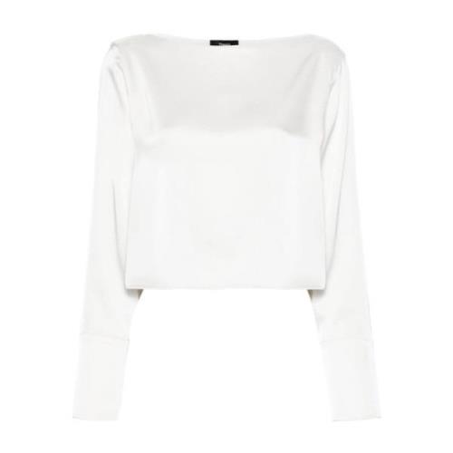 Theory Ivory Satin Crop Båtringad Långärmad Skjorta Beige, Dam