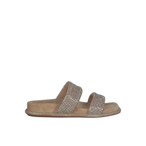 Alma EN Pena Strass Remmar Platta Sandaler Beige, Dam