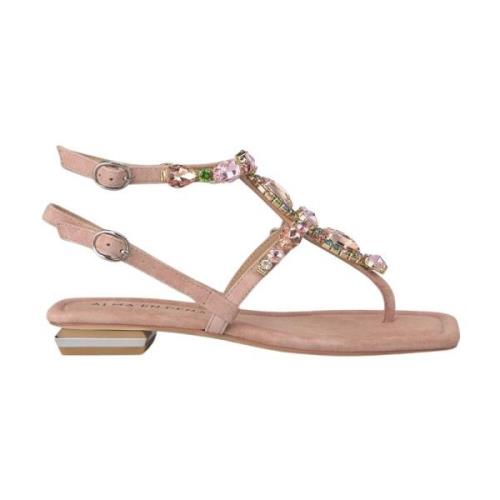 Alma EN Pena Platt grekisk sandal med ankelrem Pink, Dam