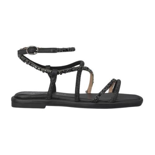 Alma EN Pena Rhinestone Interlaced Flat Sandal Black, Dam