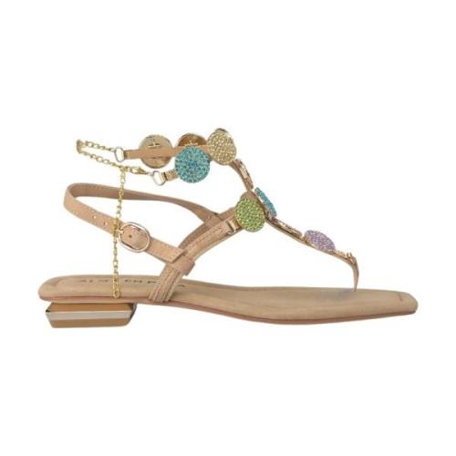 Alma EN Pena Rhinestone Ankelsmycke Platta Sandaler Beige, Dam