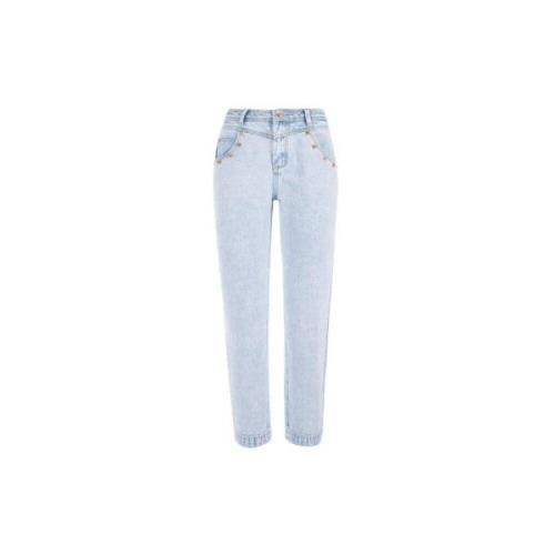 YES ZEE Stud Detail Light Wash Denim Jeans Blue, Dam