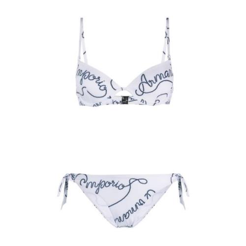 Emporio Armani Logomania-print Bikini Set White, Dam